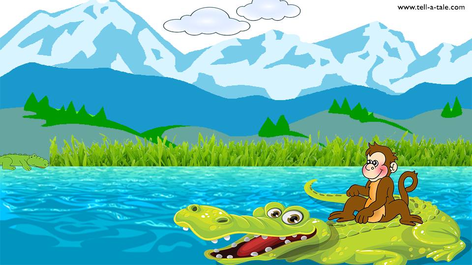 Monkey and crocodile in river panchatantra