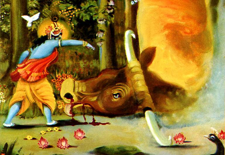 Lord Krishna killing the demon bull arishtasura