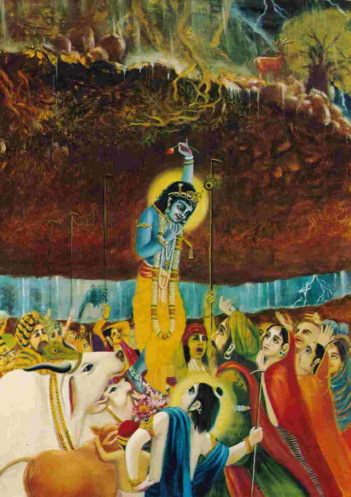 lord krishna lifting mountain giri govardhan