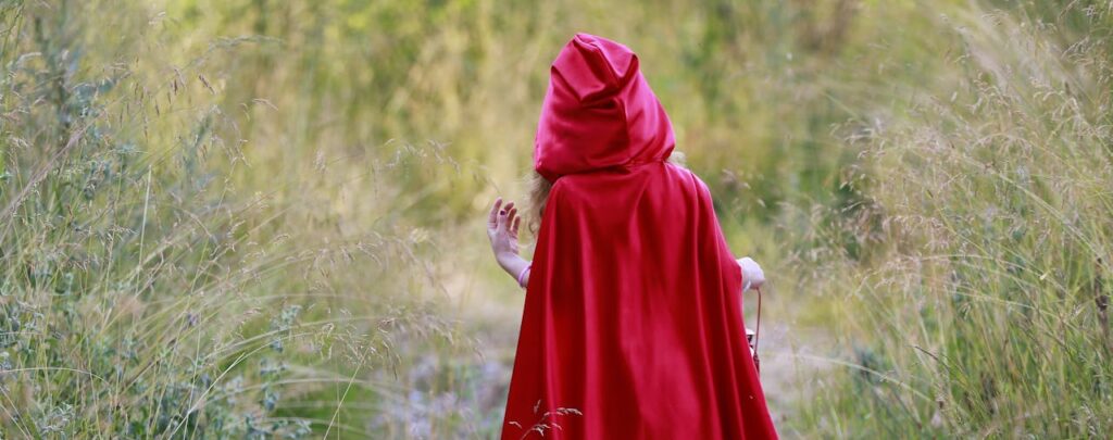 girl in red cape in the forest