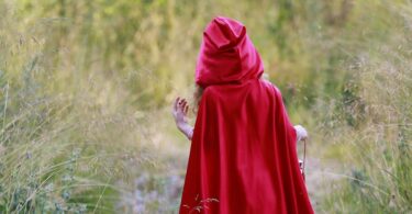 girl in red cape in the forest