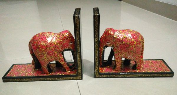 kashmiri hand painted elephant book ends