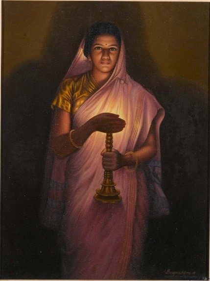 lady with the lamp by raja ravi varma